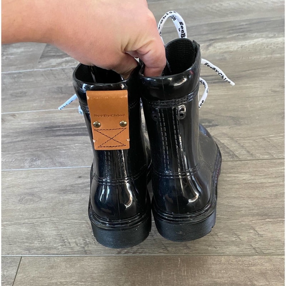 See by Chloe Florrie Rain Boots black 37 logo lace combat style - Picture 3 of 5